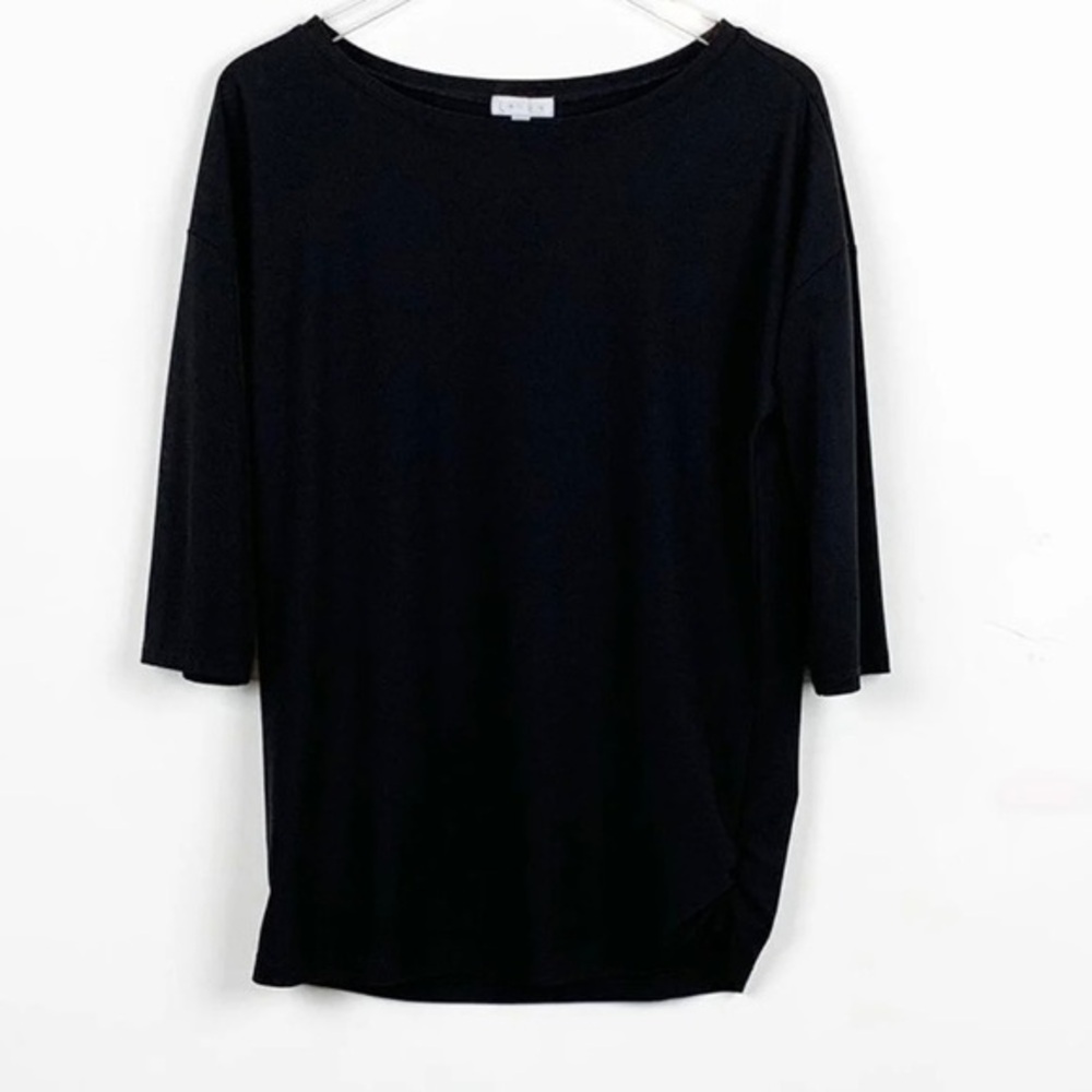 Leith Black Side Rouched Blouse Short Sleeve Top Size XSmall